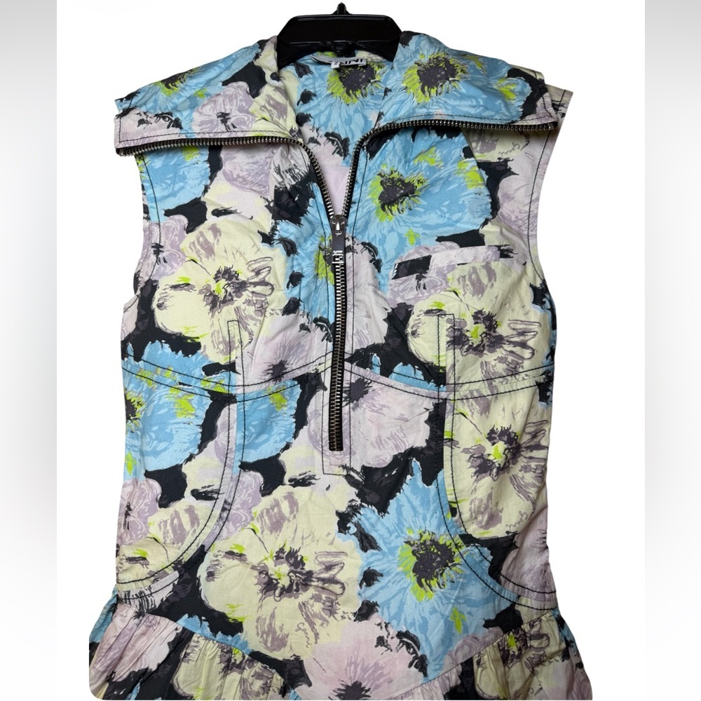 Ganni Floral Printed Sleeveless Cotton Poplin Mini Dress Size US 0, Euro 32 - Picture 4 of 12